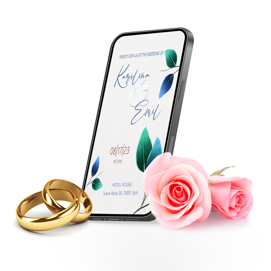 digitális esküvői meghívó rendelés mobile phone with an animated wedding invitaton